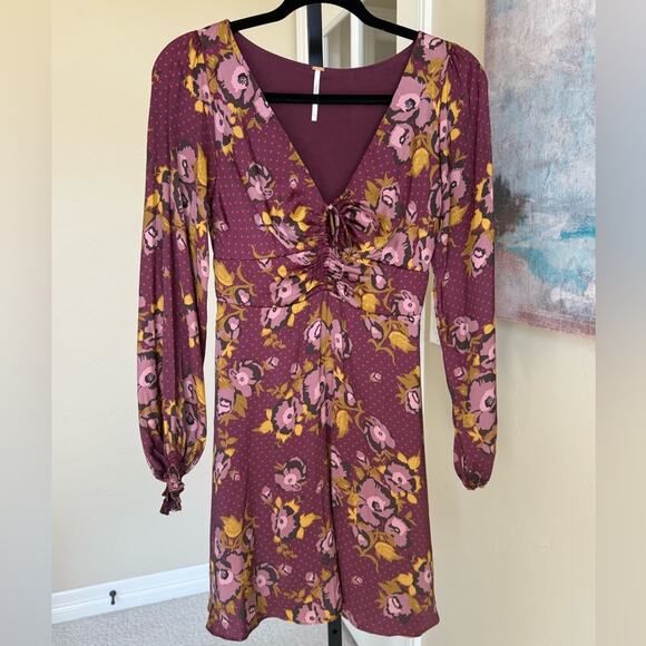 Free People Morning Light Mini Dress Women’s Size 2 Floral Polka Dot Long Sleeve - Picture 2 of 9